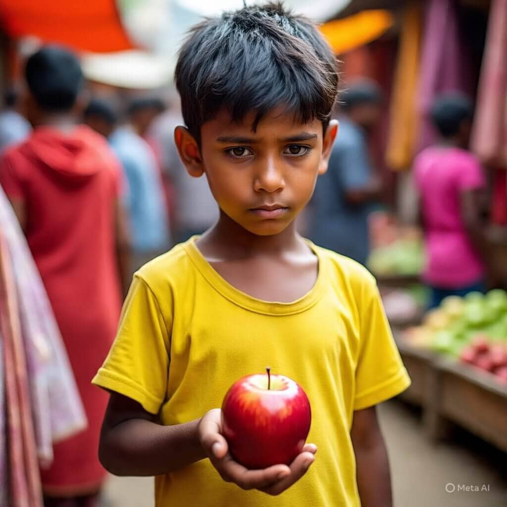 बाजार में चोरी के बाद उदास बच्चा